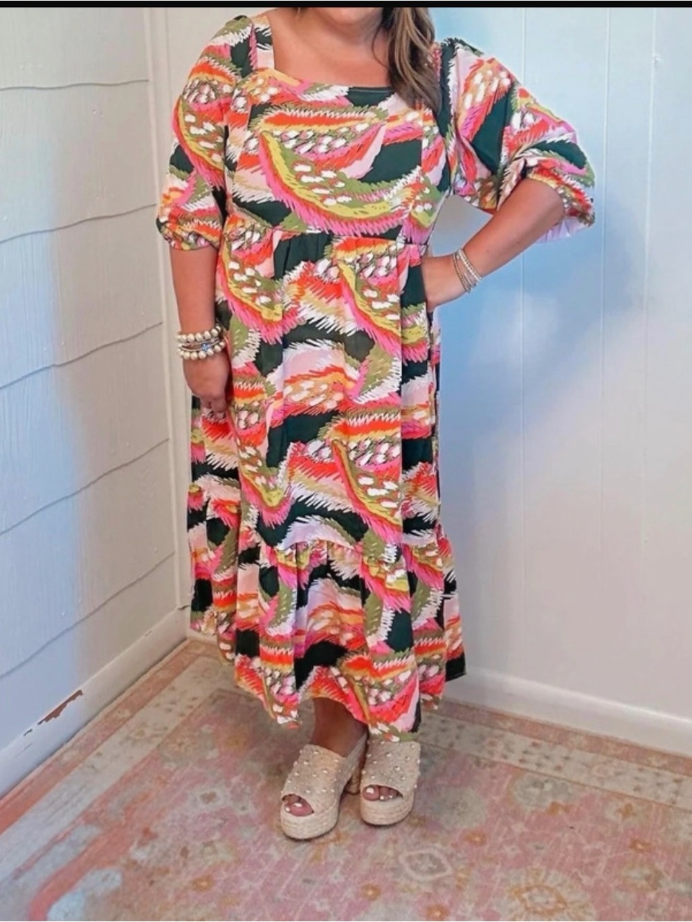 Michelle McDowell Wild Wonder Smocked Tiered Midi Dress Size Medium